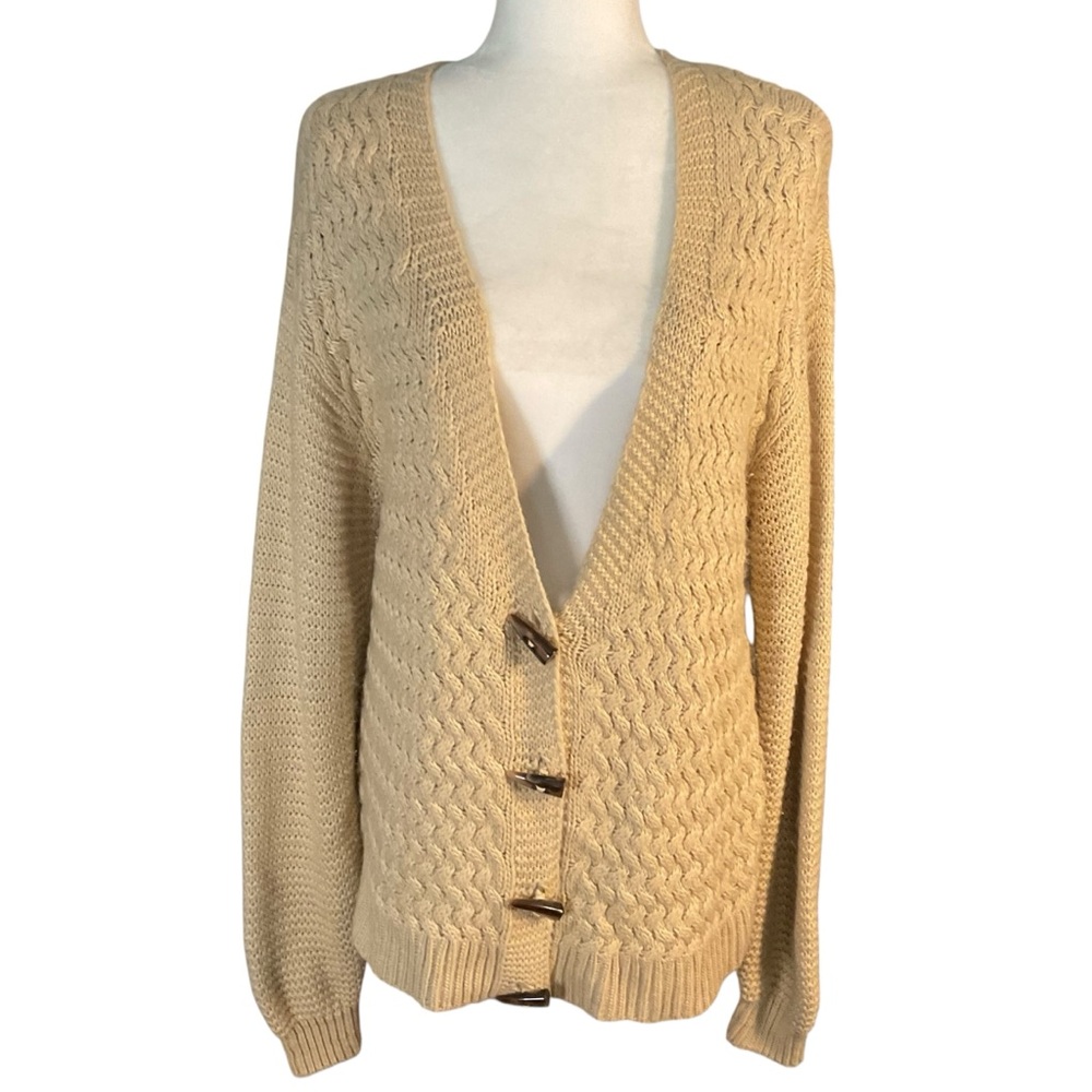 Pamela Love Beige Cable Knit Toggle Button Cardigan Size L